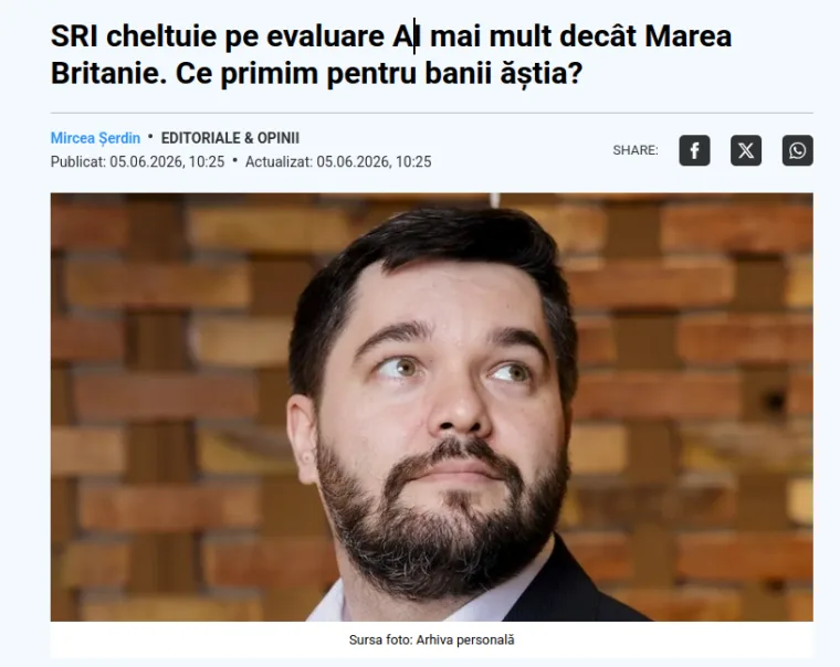 Articol Economedia despre cheltuielile SRI pe evaluare AI